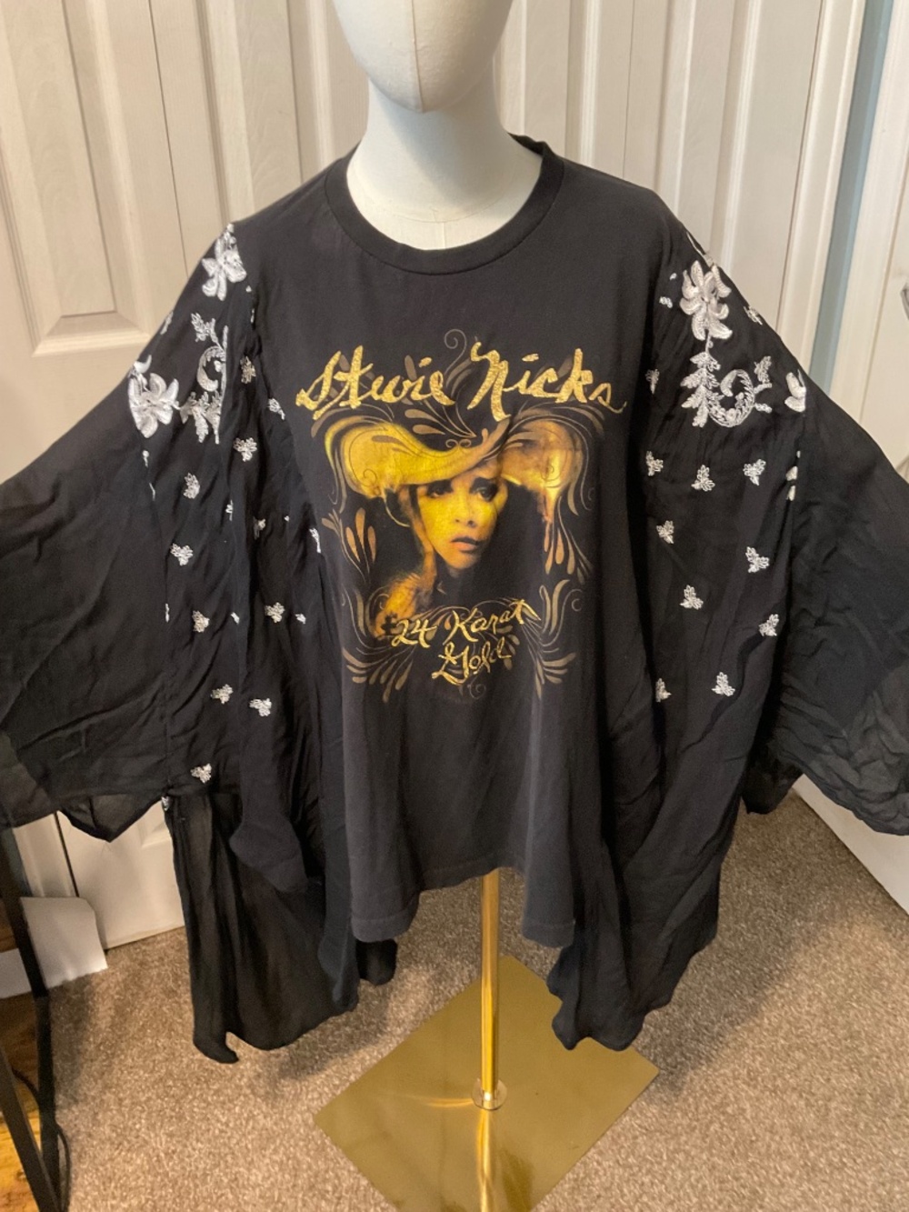 Stevie Nicks Upcycled Graphic Tour T-Shirt with Flowy Printed Sleeves - OSFM